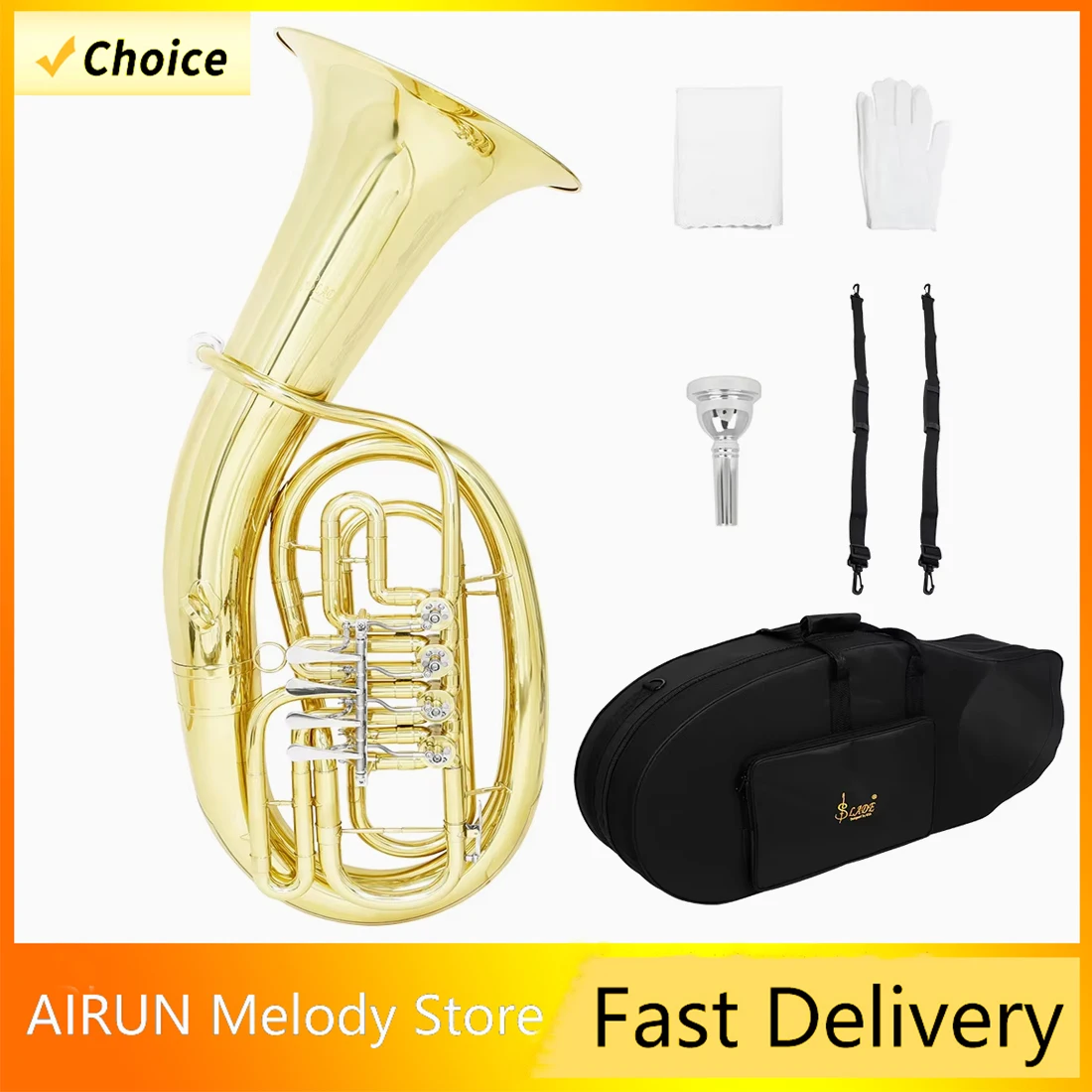 

SLADE Euphonium Латунь 4-клавишный плоский ключ Euphonium для начинающих тренировочных духовых инструментов с аксессуарами