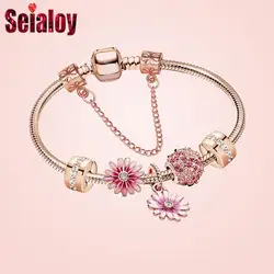 Seialoy New garden rose Daisy Charm Bracelets For Women Fashion Original Daisy Flower Beaded Bracelet & Bangle Jewelry Gift