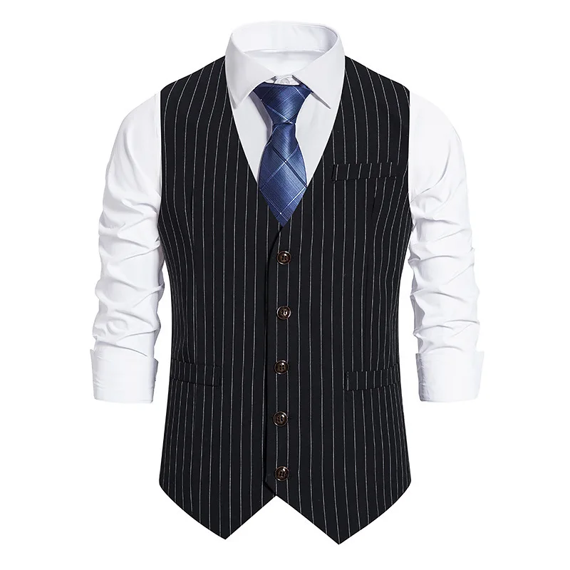 #SV12 # Men's suit, vest, slim fit striped single breasted casual shirt, suitable for all seasons for men