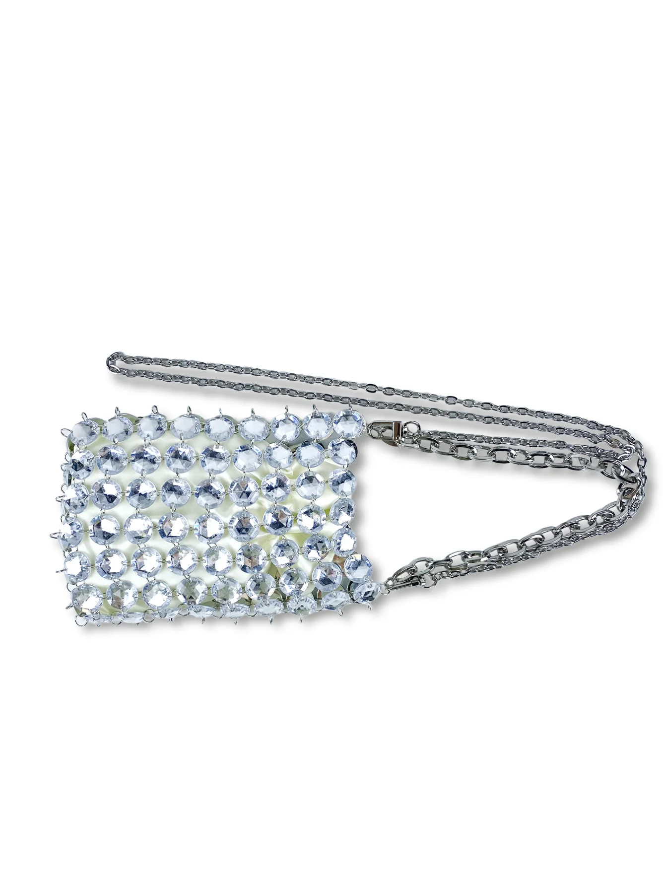 24가지 여름 신상 니치 캔디 컬러 수제 크리스탈 가방, 레트로 요정풍 비즈 가방, 투명한 사선 크로스 폰 가방