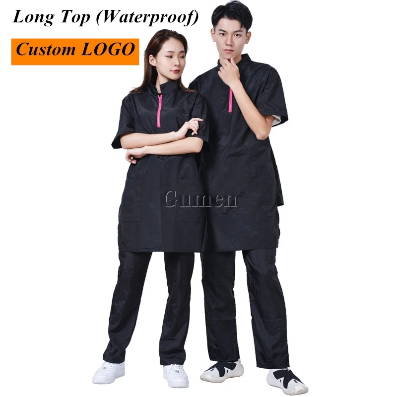 

Pet Grooming Long Overalls Pet Shop Dog Cat Bath Waterproof Work Clothe Anti-static Back Drawstring Beautician Apron Custom LOGO