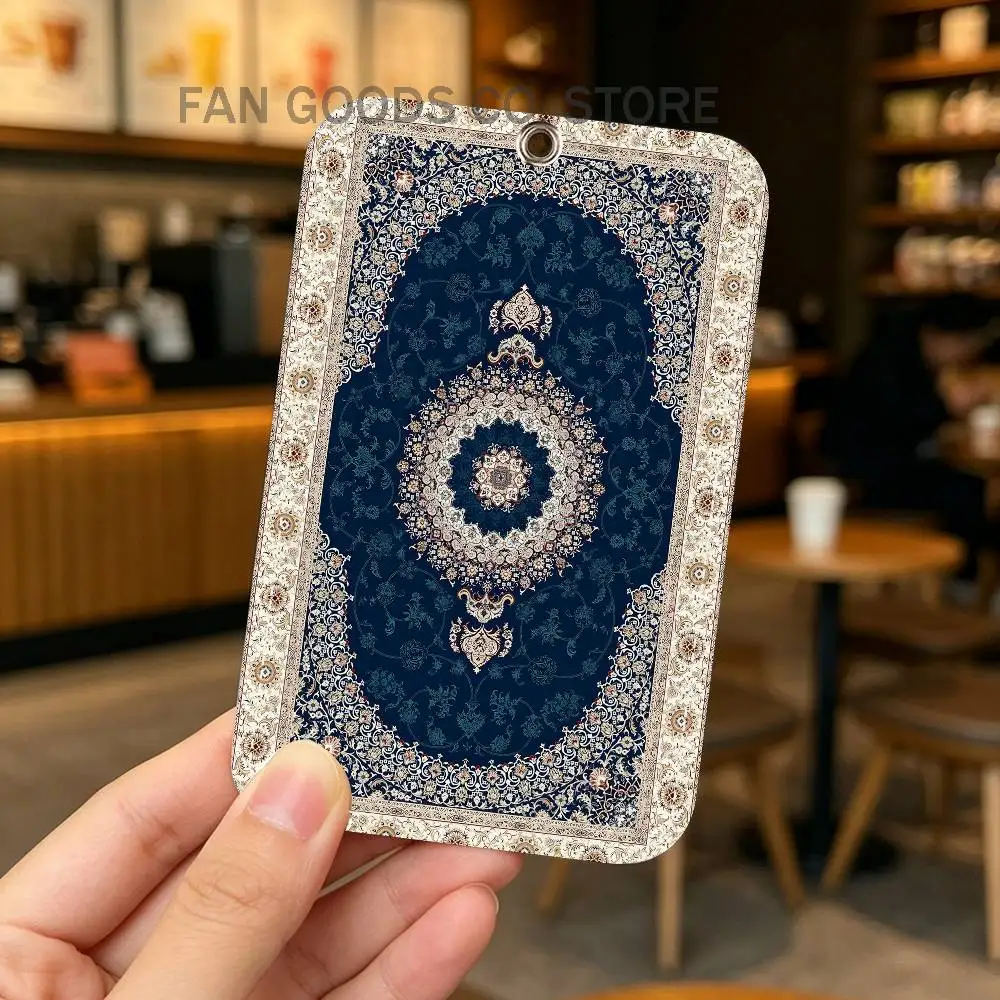 Persian Rug Carpet PU Leather Card Holder Keychain Key Ring Door Lock Access Tag ID Access Card Air Tag Case Keychain Card - view 3