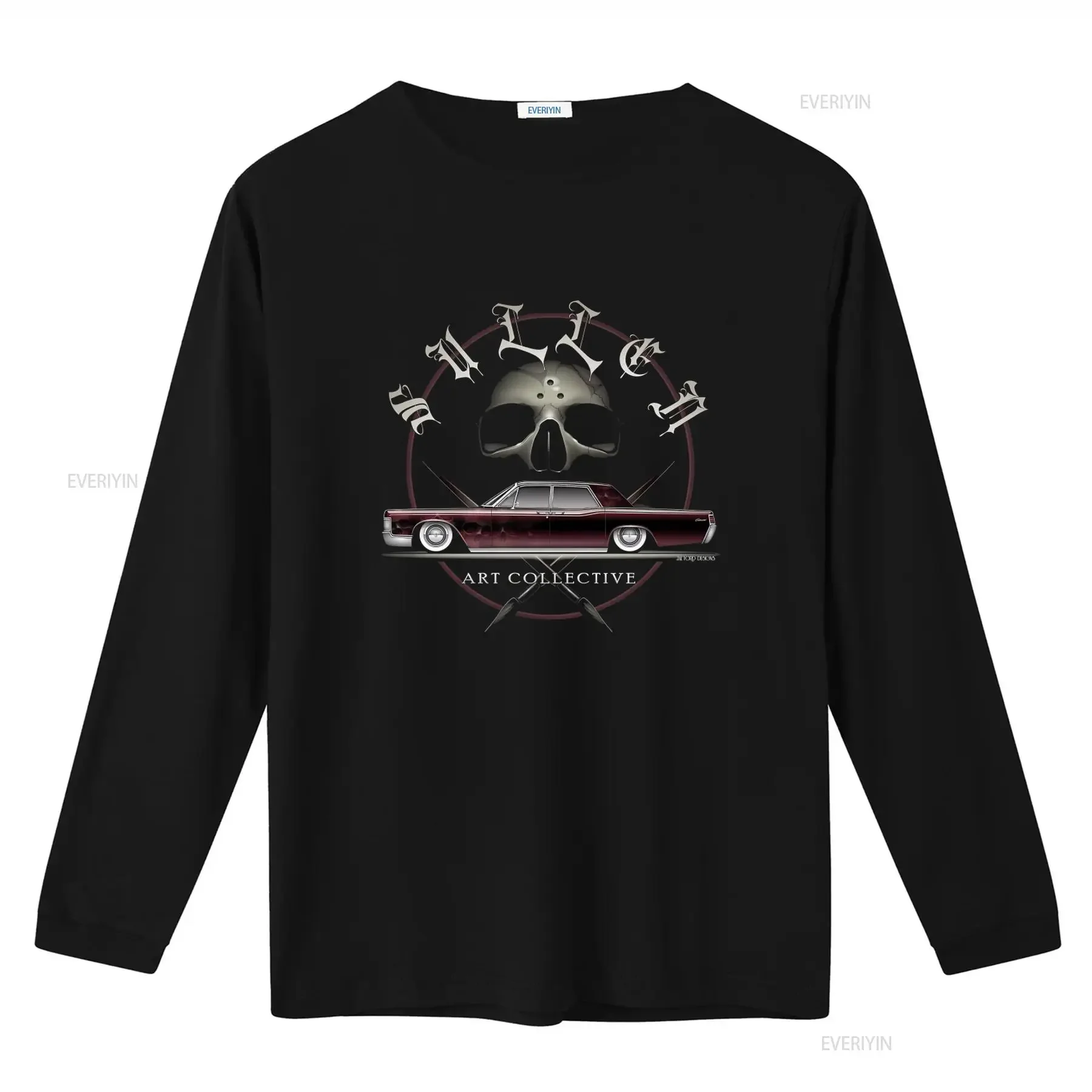 Sullen Men's 68 Lincoln Standard Black T Shirt BK Skull Car Art Collective Design vintage Washed Soft Top For Everyday Wear