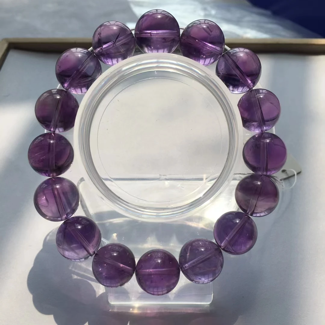 13mm Natural Lavender Purple Amethyst Quartz Clear Round Beads Bracelet Crystal  Amethyst Cut Beads Women Men Jewelry AAAAA