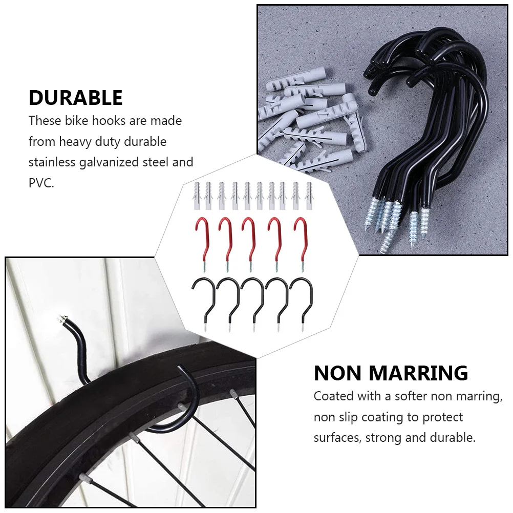 

10 set Bike Hooks Heavy Duty Bicycle Storage Set Screw-In Utility Hanger Galvanized Steel Pvc Coated Garage Kitchen Garden Shed