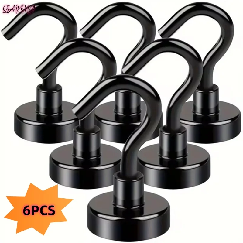 

6Pcs Black Magnetic Hook 15 Lbs (Approx 7Kg) Indoor Hangings, Kitchens, Workplaces, Offices and Garages Imanes Para Niños