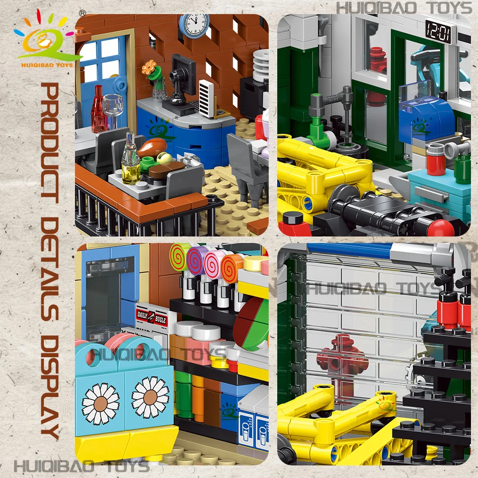 HUIQIBAO 1637PCS 2in1 도시 자동차 서비스 센터 모델 빌딩 블록 DIY 차고 자동차 수리점 장식 벽돌 장난감 성인