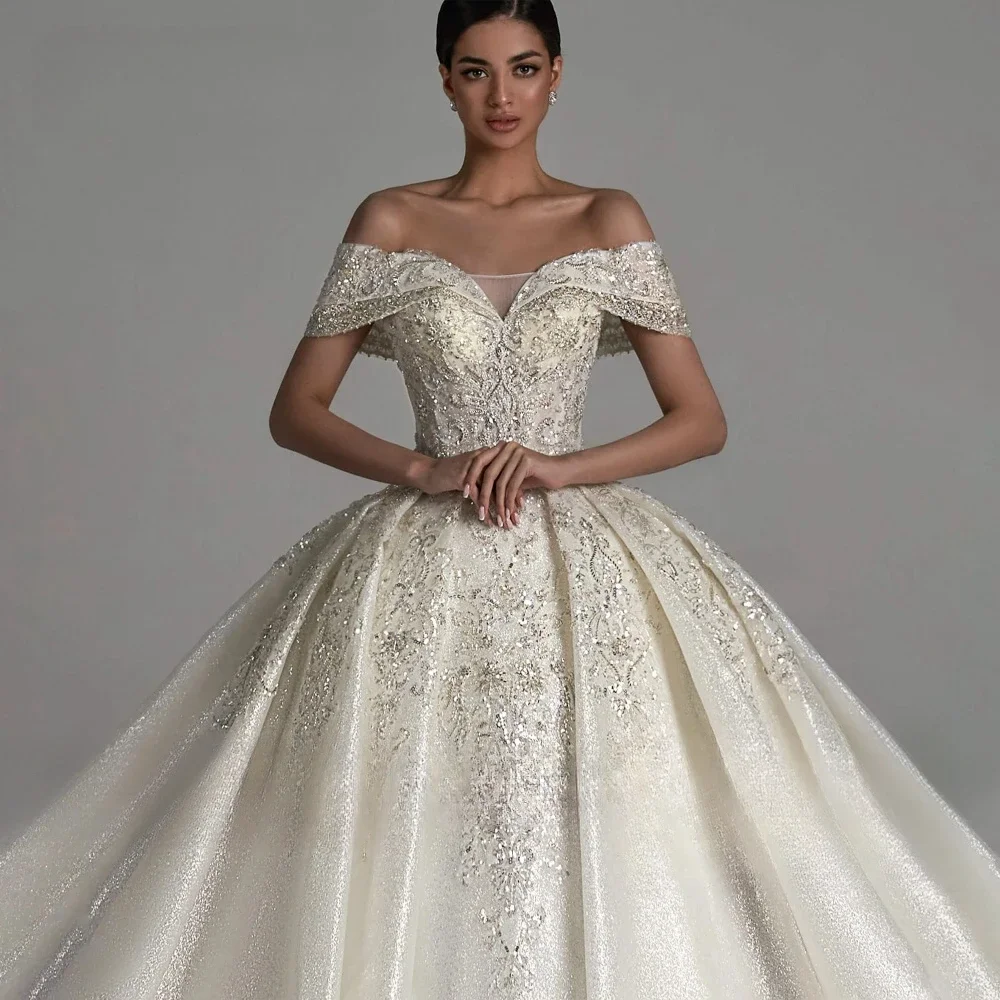 Robe de Mariée de Luxe Personnalisée, Tenue de Bal Sexy, à Paillettes Brillantes et Perles, pour Patients, Princesse, Haute Qualité, 2025