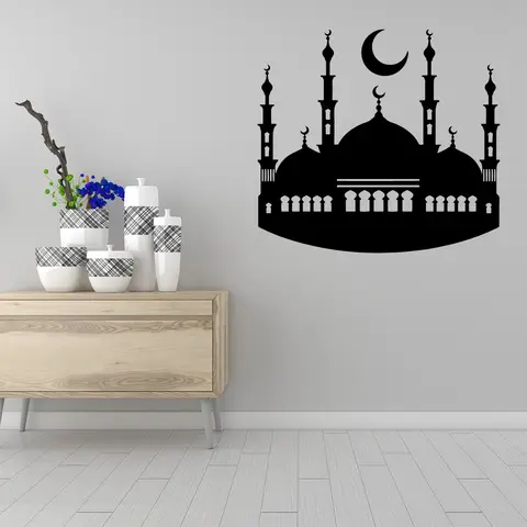 Muslim Mosque Symbol Wall Decals Arabic Building Art Vinyl Wall Sticker Islam Muslim Wall Applique Decoration Art
