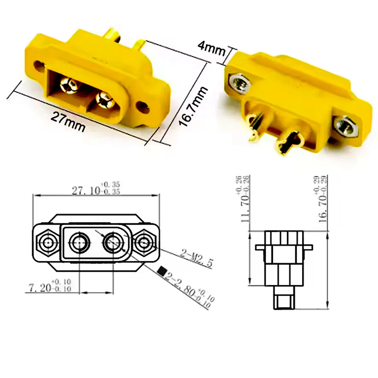 AMASS XT60E-F/M 5/10PCS Mountable XT60 Male Plug Connector 4.23g For Racing Models Multicopter Fixed Board DIY Spare Accessories