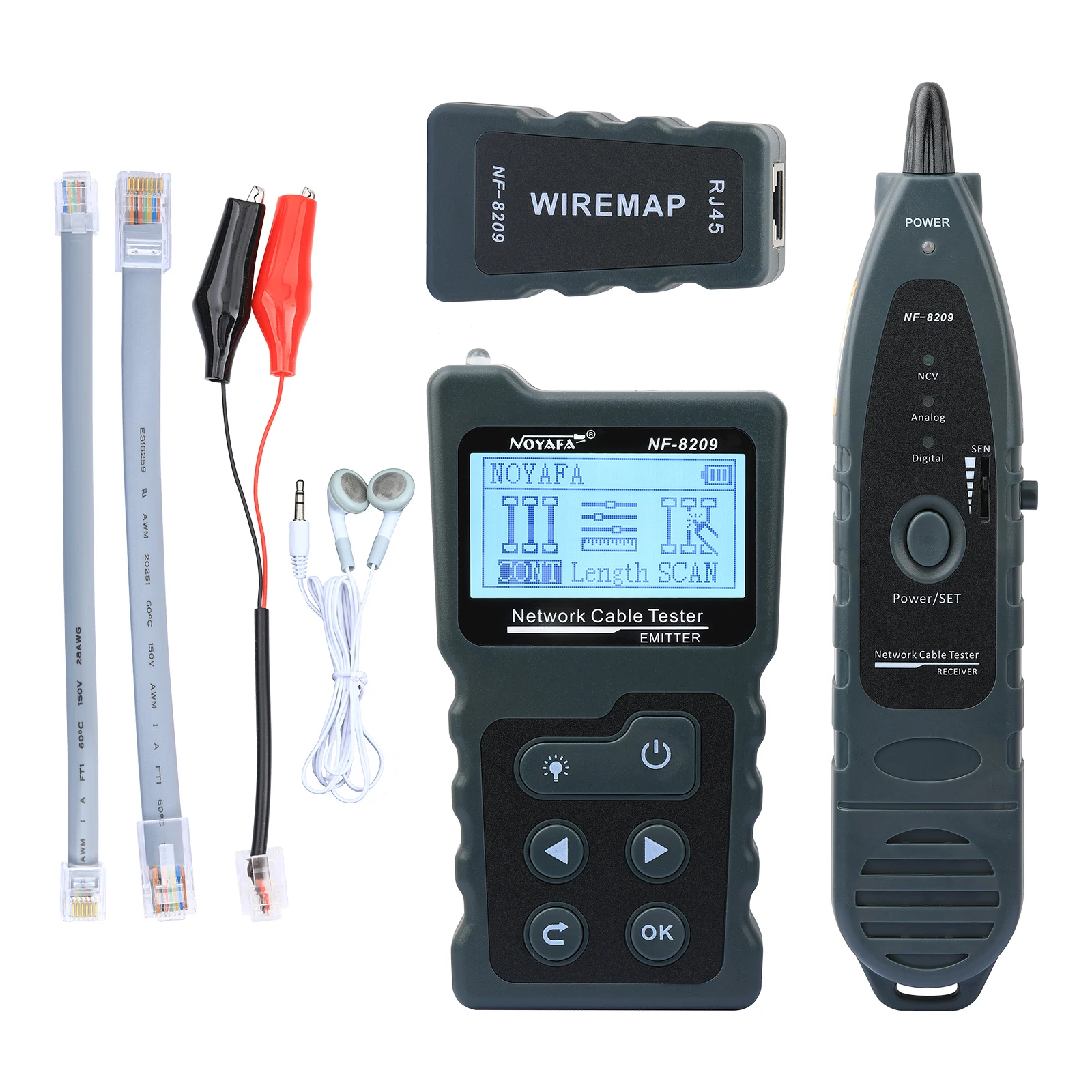 

NF-8209 Wire Tracker Network Cable Tester Continuity Testing Length Measurement Cable Scan POE Testing Port Flash