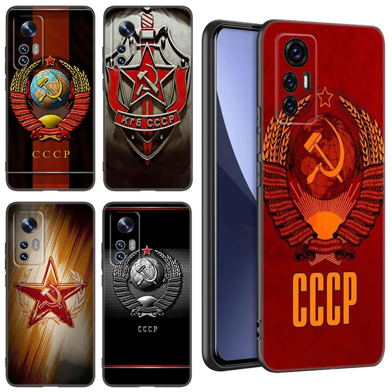 The USSR Flag Symbol Black Silicone Phone Case For Xiaomi Mi 9 SE 8 10T 11 12 13 Lite 9T 11T 12S 12T 13T 14 Pro 5G NE 11i 12X