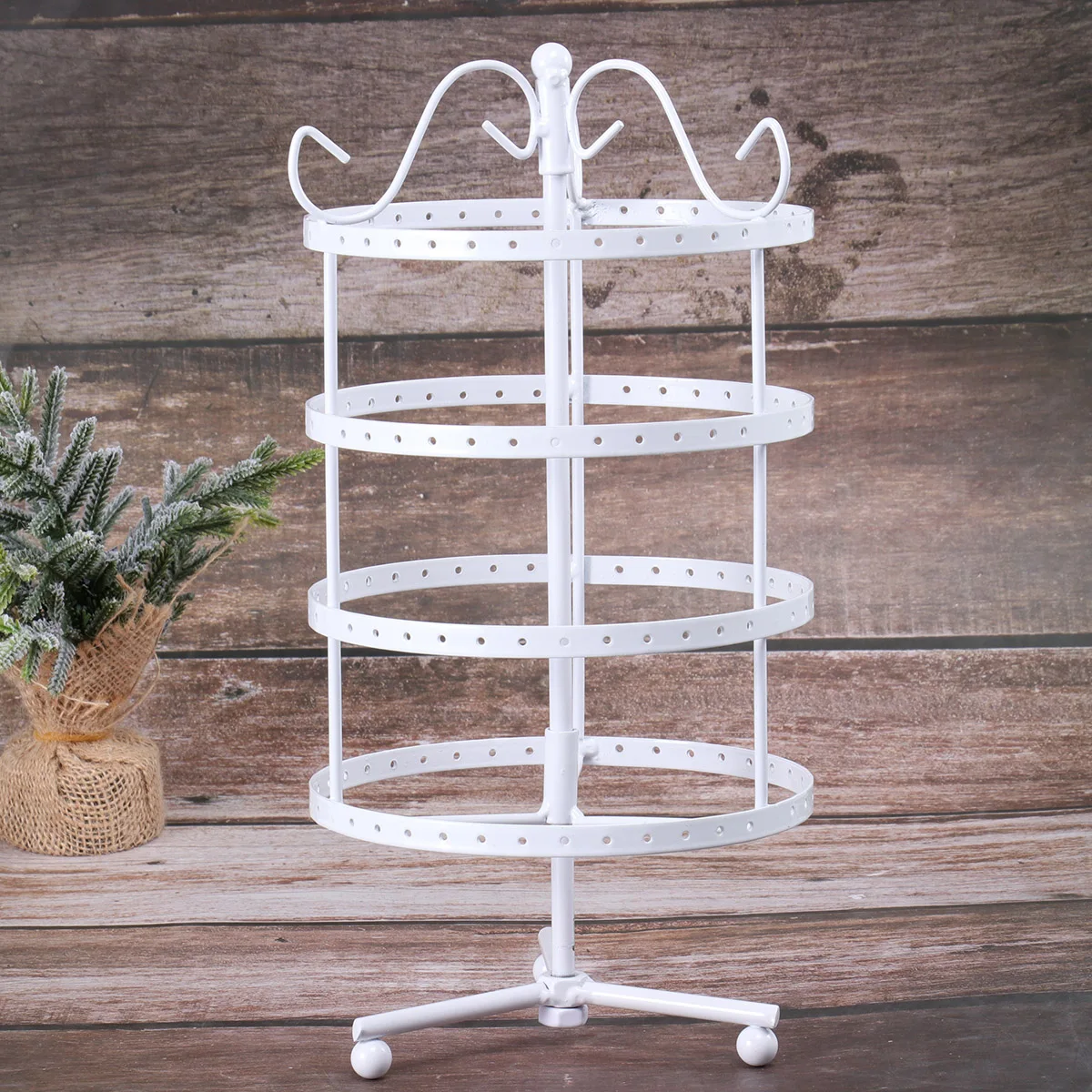 

Earring Display 4 Tier 144 Holes for 72 Pairs Rotating Metal Jewelry Rack White Rotating Earring St 15x15x31cm
