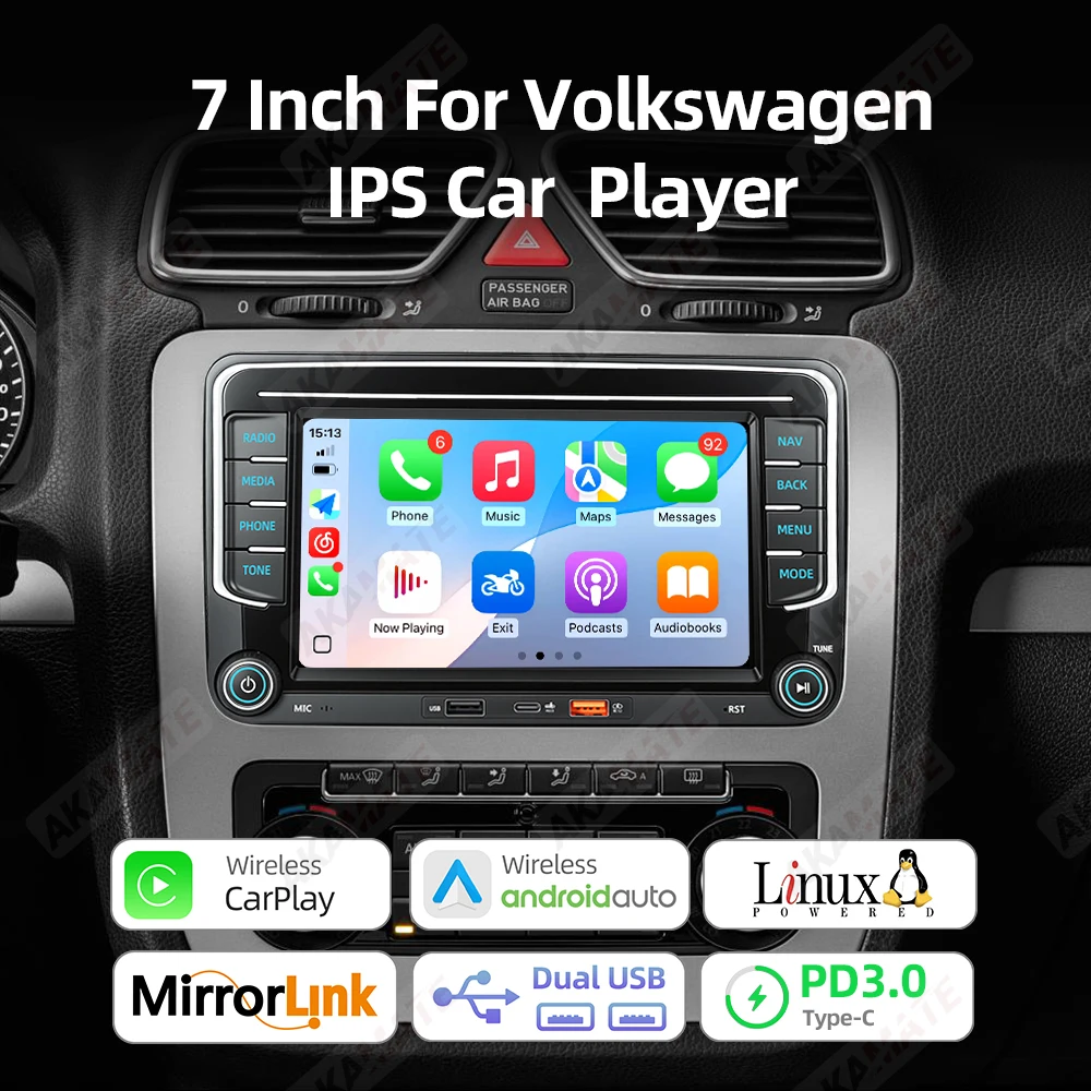 Picture 3: 7Inch Car Radio For VW Wireless CarPlay Android Auto Dual USB Type-C Charge Bluetooth FM for Volkswagen Polo Golf Passat MP5
