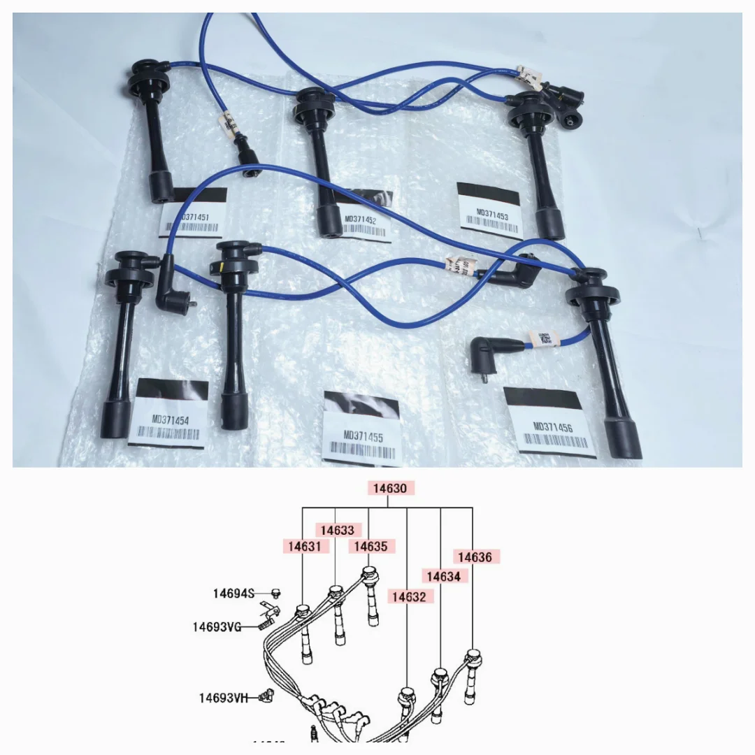 Spark Plug Wire Set Ignition Cable For Pajero Montero Shogun V63 V73W V93W MD371451 MD371452 MD371453 MD371454 MD371455 MD371456