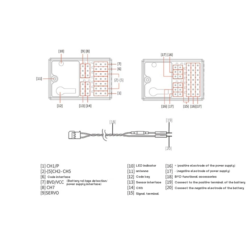 Flysky-Fs-R7V Receptor de controle remoto, 7 canais, giroscópio embutido em dois sentidos, aplicável ao G7P