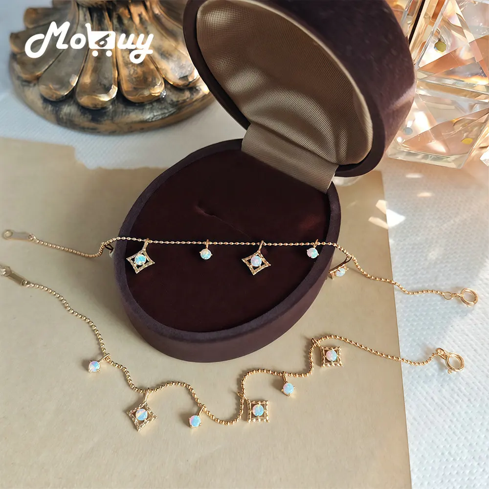 

MOBUY Natural Opal Pendant Geometry Bracelet For Women exqusite bijou exqusite 925 Sterling Silver Gold vermeil Fine Jewelry