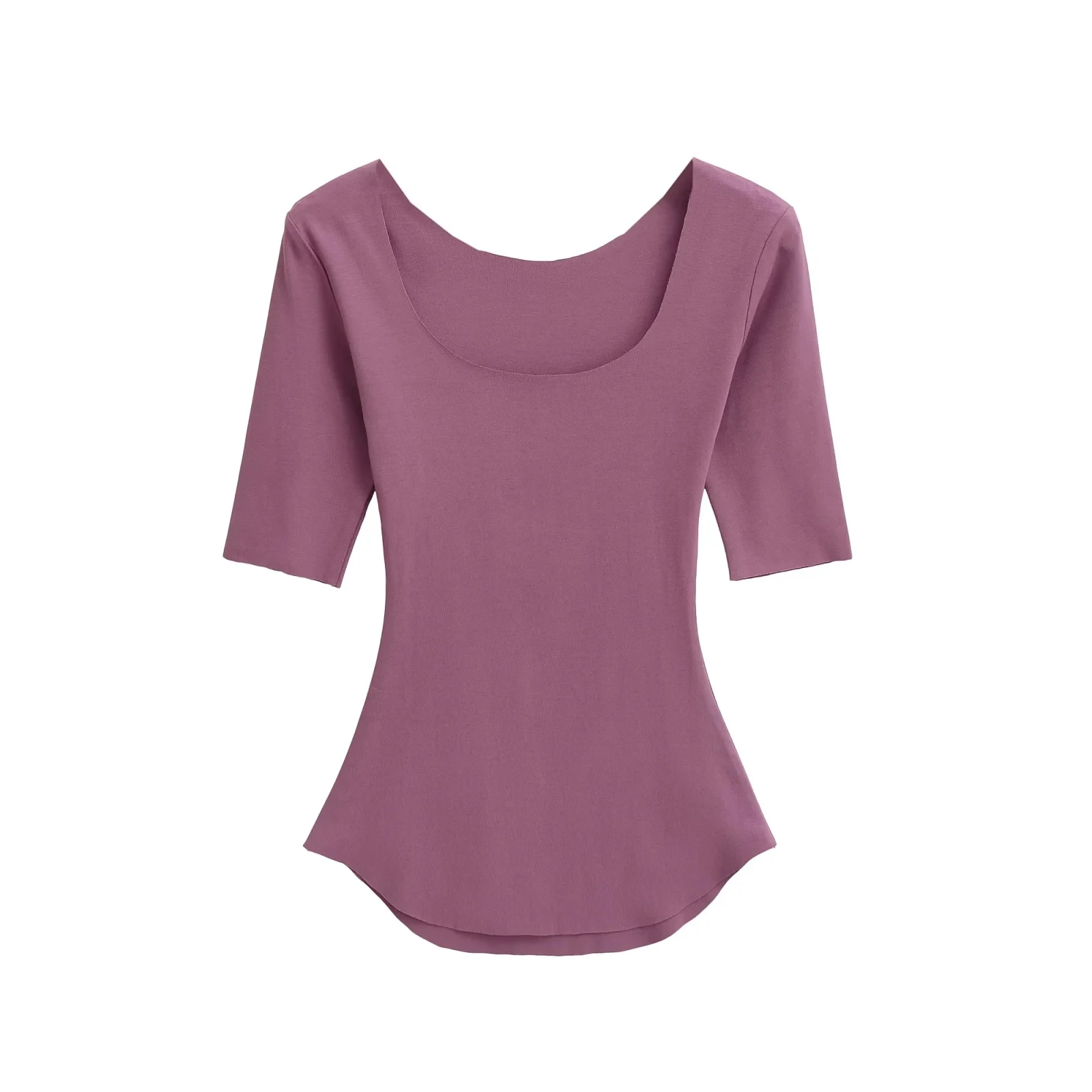 Retro American Sexy Slim Fit U-Ne Mask T-Shirt Damen Taille Cinching Bot Hem Arc Sve Mittellange Basis irt