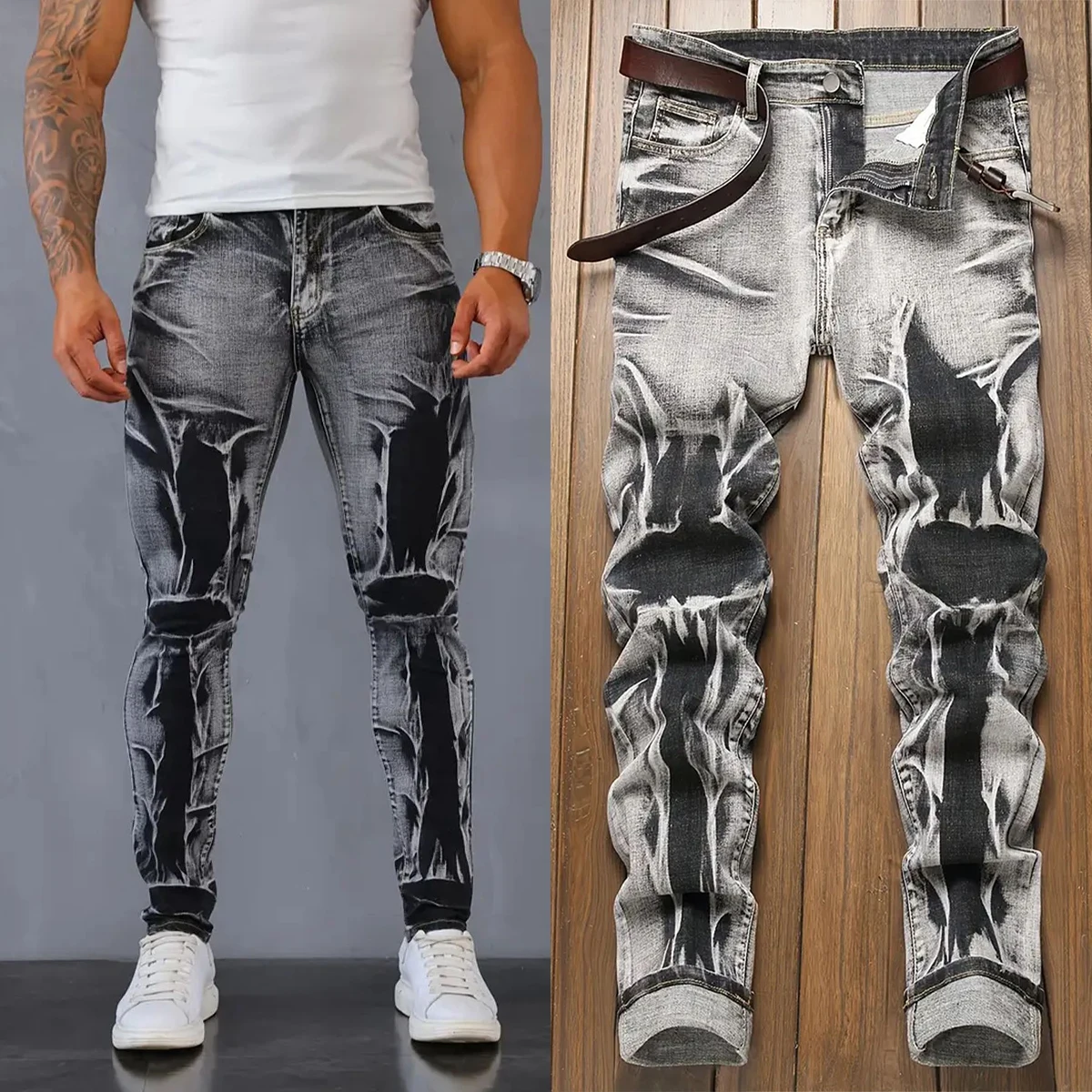 Men Classic Skinny Blue Denim Jeans Man Italian Style Stretch Ripped Denim Pants Quality Male Slim Fit Denim Trousers