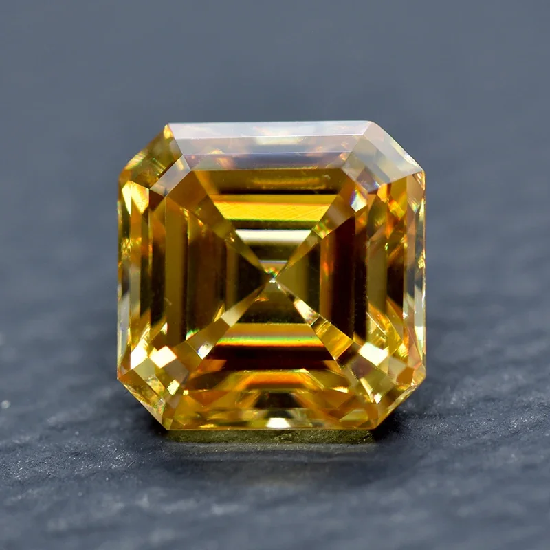 Moissanit-Stein Asscher-Schliff Champagnerfarbe VVS1 DIY Ring Halskette Hauptmaterialien Diamanttester-geprüft mit Zertifikat – Detail 2