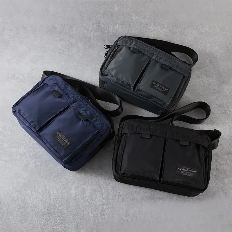 Square horizontal single-shoulder bag, multi-pocket casual messenger bag, men's crossbody bag