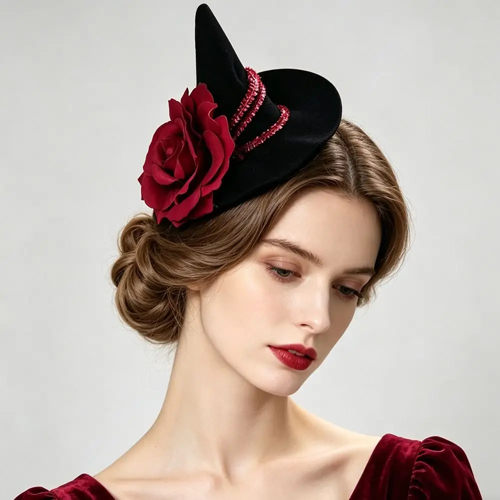 Flower Witch Hat Hair Clip Skull Spider Gothic Style Halloween Hair Clip Dark Black Headdress Witch Hairpins Party Headpiece