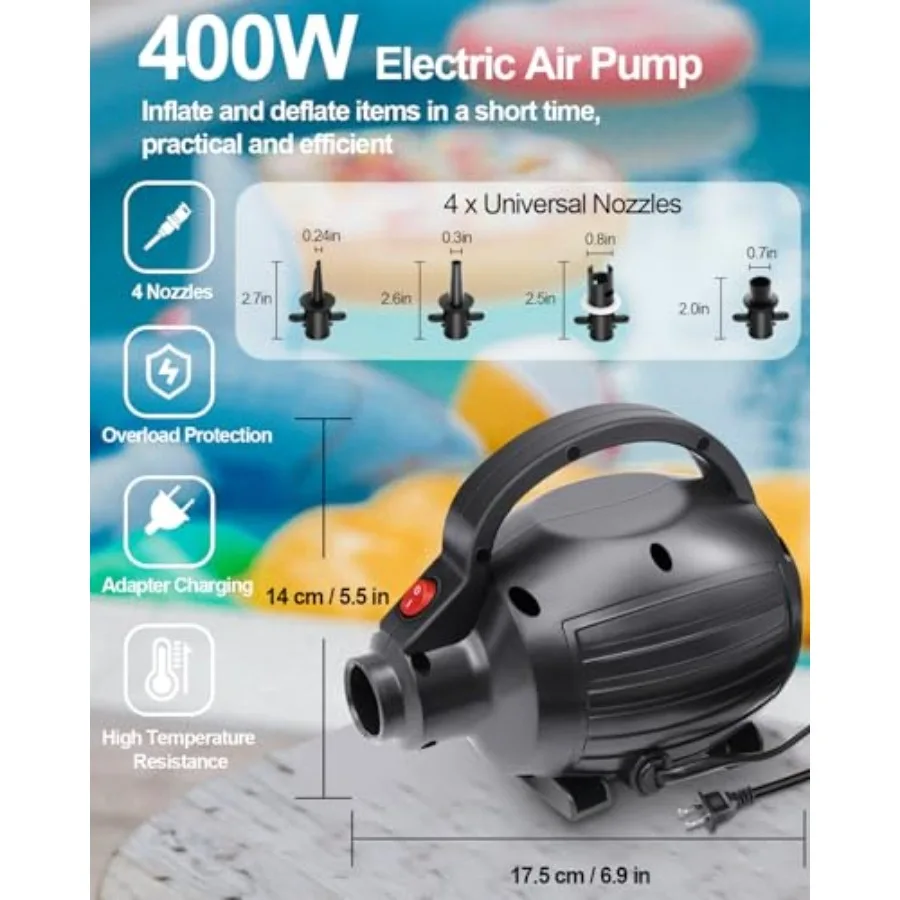 Pompa Udara Elektrik untuk Alat Tiup Kasur Udara Matras Senam Pengisi Udara Cepat Penguras Udara untuk Pelampung Kolam Dermaga Rakit