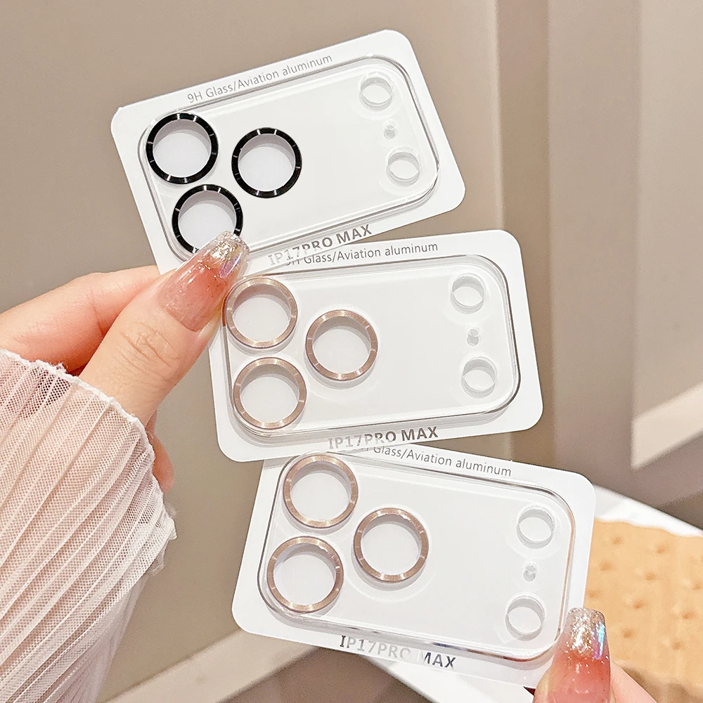 Kameraobjektivschutz aus gehärtetem Glas für iPhone 17, 16, 15, 14, 13, 12 Pro Max Plus, Mini-Objektiv, Metallring, Displayschutzfolien, Glasfolie