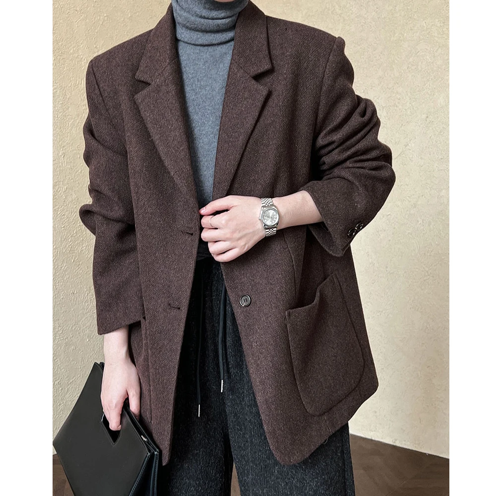 50% Wool Women Autumn Winter Blazer Coat Turn Down Collar Fashion Design Blazer Feminino Casaco Feminino Tops For Women Clothes