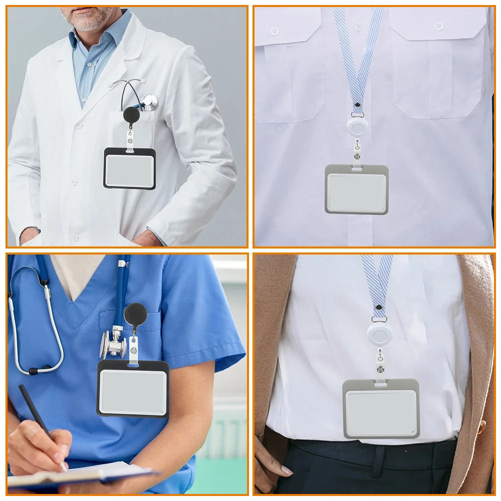 

2pcs Chest Card Holder Transparent Id Badge Sleeve For Lanyard Horizontal Card Protector Reusable Cards Storage Cover