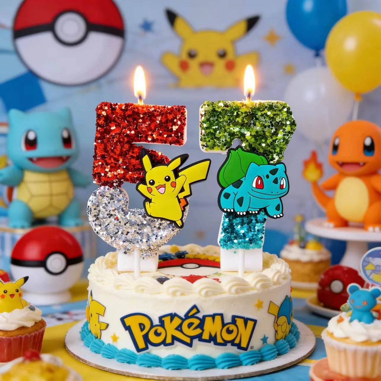 Niedliche Pokemon-Kerze Nummer 0-9 Fußball-Kerze Pikachu Kuchendekoration Jungen Geburtstagsparty für Kinder Babyparty Deko Geschenk