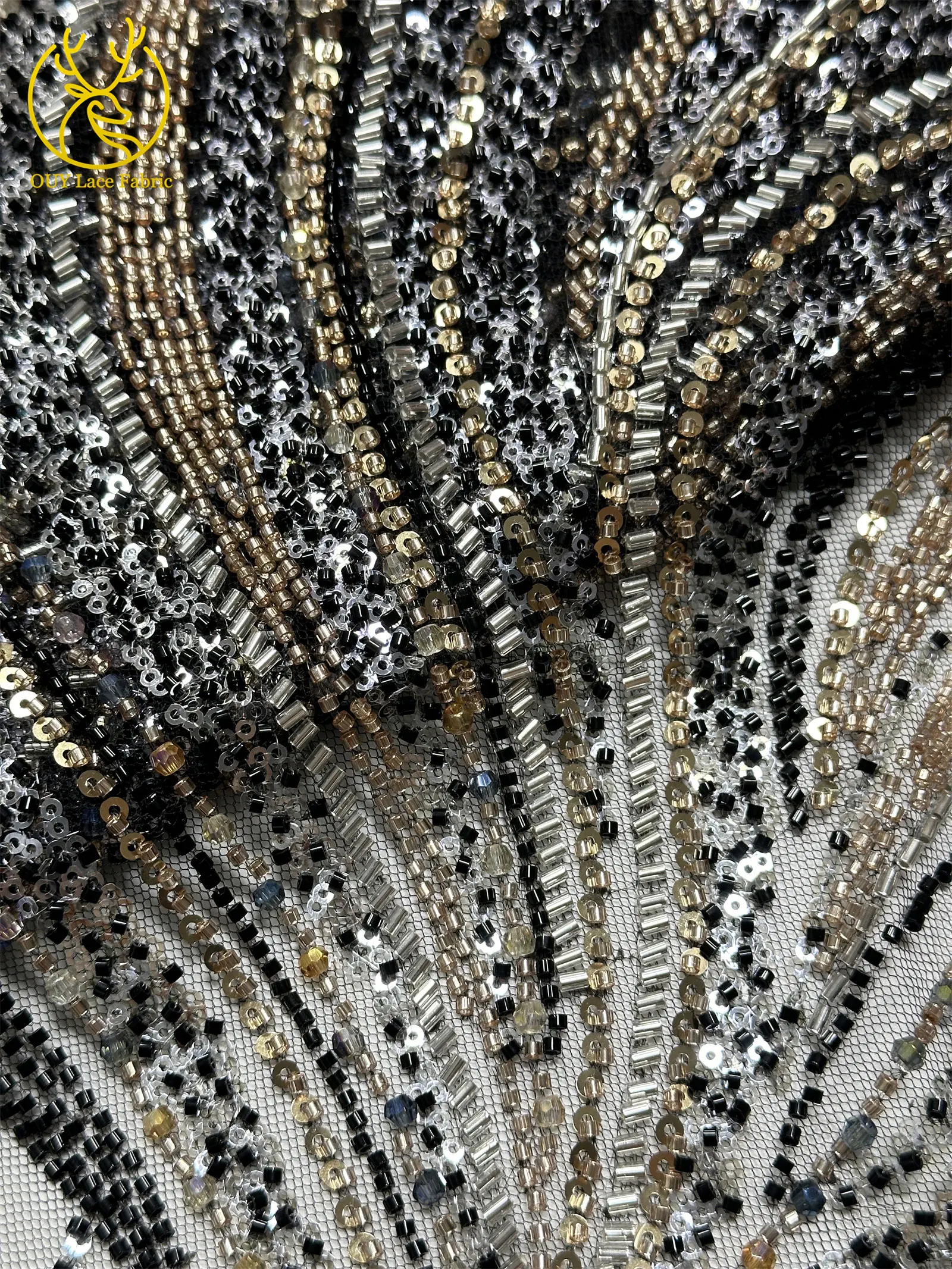 2026 Neuester nigerianischer Luxus-Bräutigam-Spitzenstoff mit Handperlen, afrikanischer Pailletten-Spitzenstoff, geeignet für Hochzeit, Party, Kleid, Sewin – Detail 7