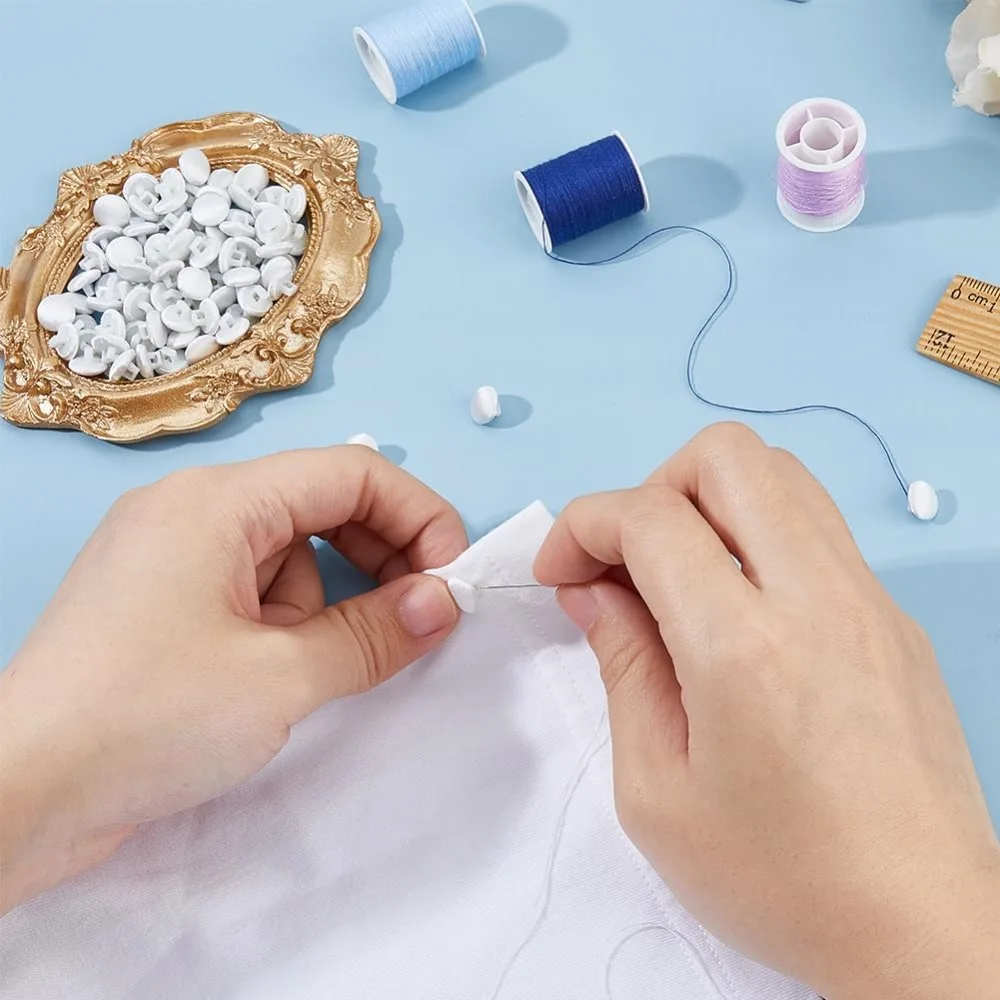 100 قطعة أزرار القماش الساتان الأبيض 9.5 مللي متر زر النسيج الفطر النسيج المغطاة أزرار مع البلاستيك عرقوب سهرة أزرار عدة #3