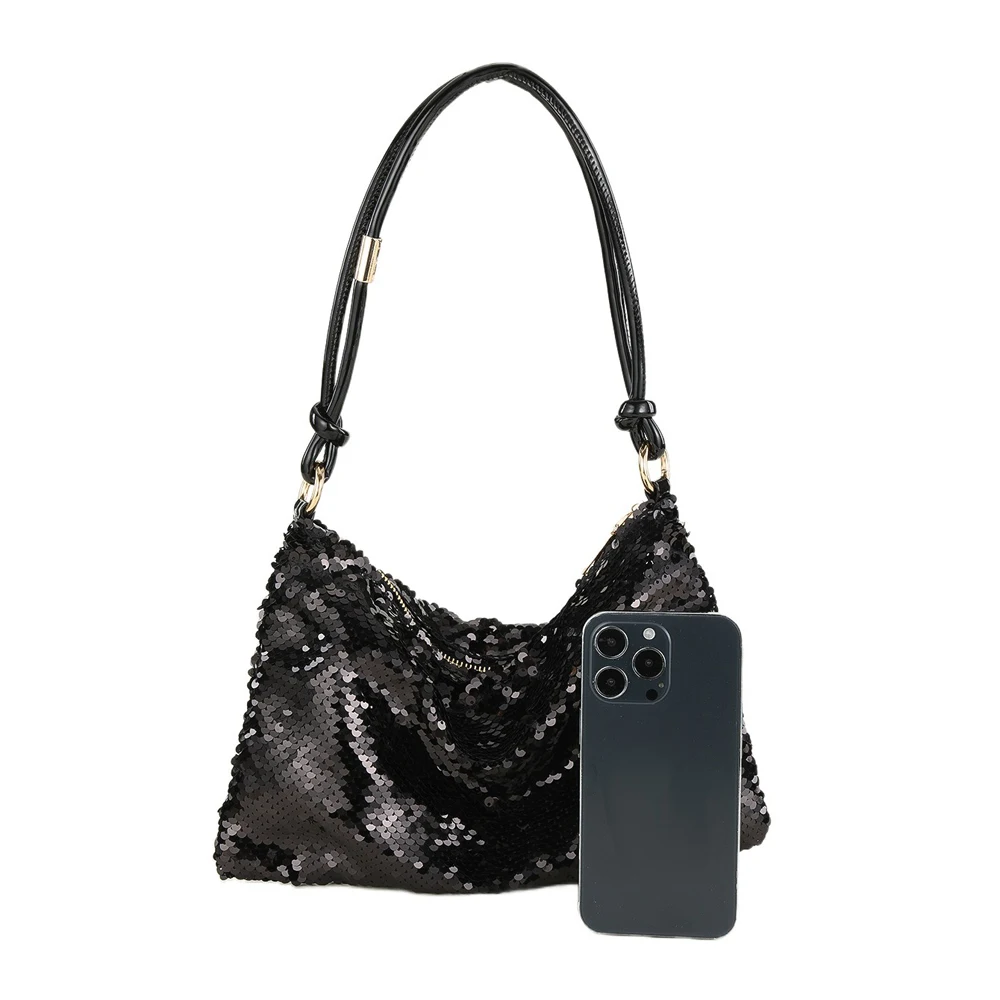 Bolso de noche con lentejuelas suaves para mujer, bolsa Hobo de media luna, bolso de mano para boda, bolso de mano para regalo de Año Nuevo, Asa superior