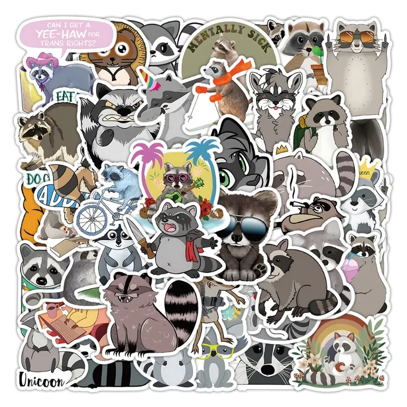 50PCS Cartoon Raccoon Mobile Phone Tablet Luggage Water Cup Notebook Decoration Creative Sticker Children’s Learning Reward