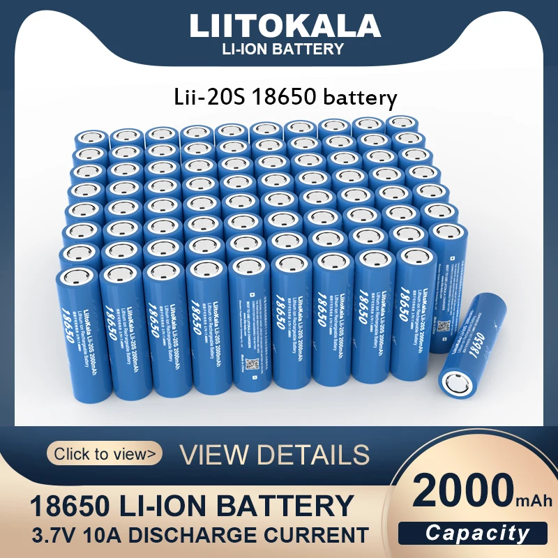 Original LiitoKala Lii-20S 18650 2000mAh 3.7V Power Lithium Rechargeable Battery for Electric Tools LED Flashlight Batteries