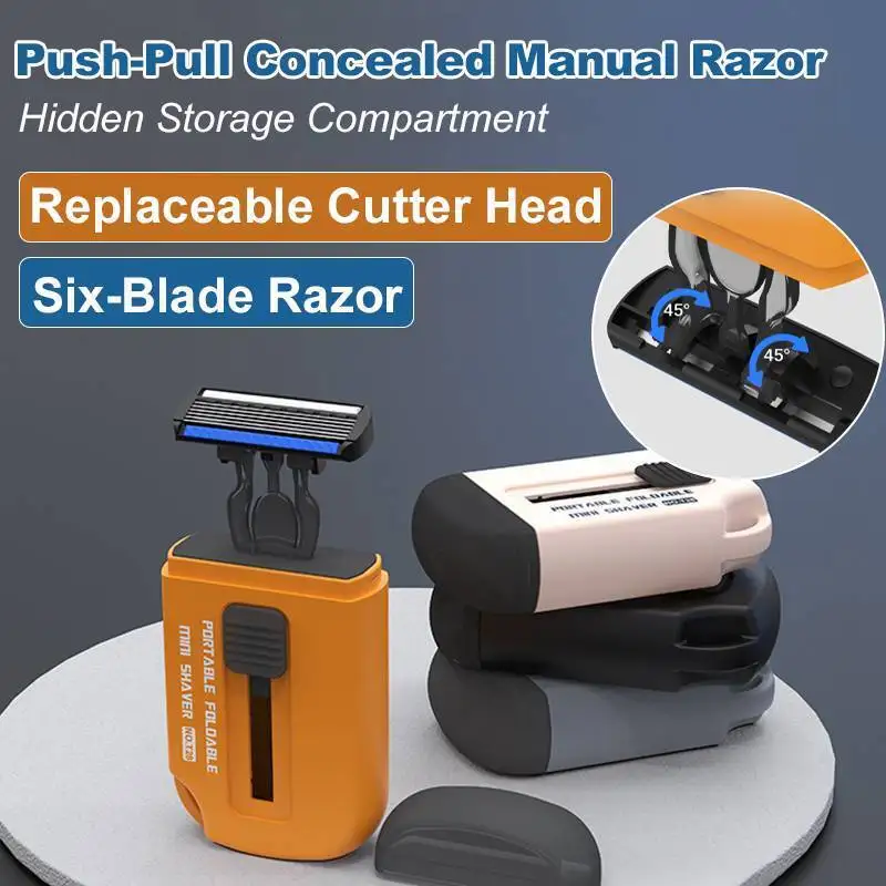 Portable Foldable Men's Manual Razor, 5 Sharp Blades Travel Shaver, Mini Pocket Shaving Razor for Daily Grooming &amp;