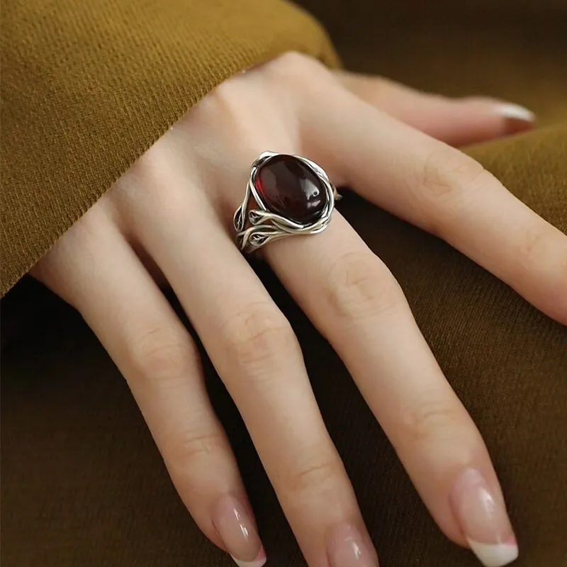 الفضة 925 خمر لف فرع خواتم للنساء الطبيعية Hotan اليشم البيضاوي الدائري زوجين موضة بسيطة مجوهرات هدية قابل للتعديل