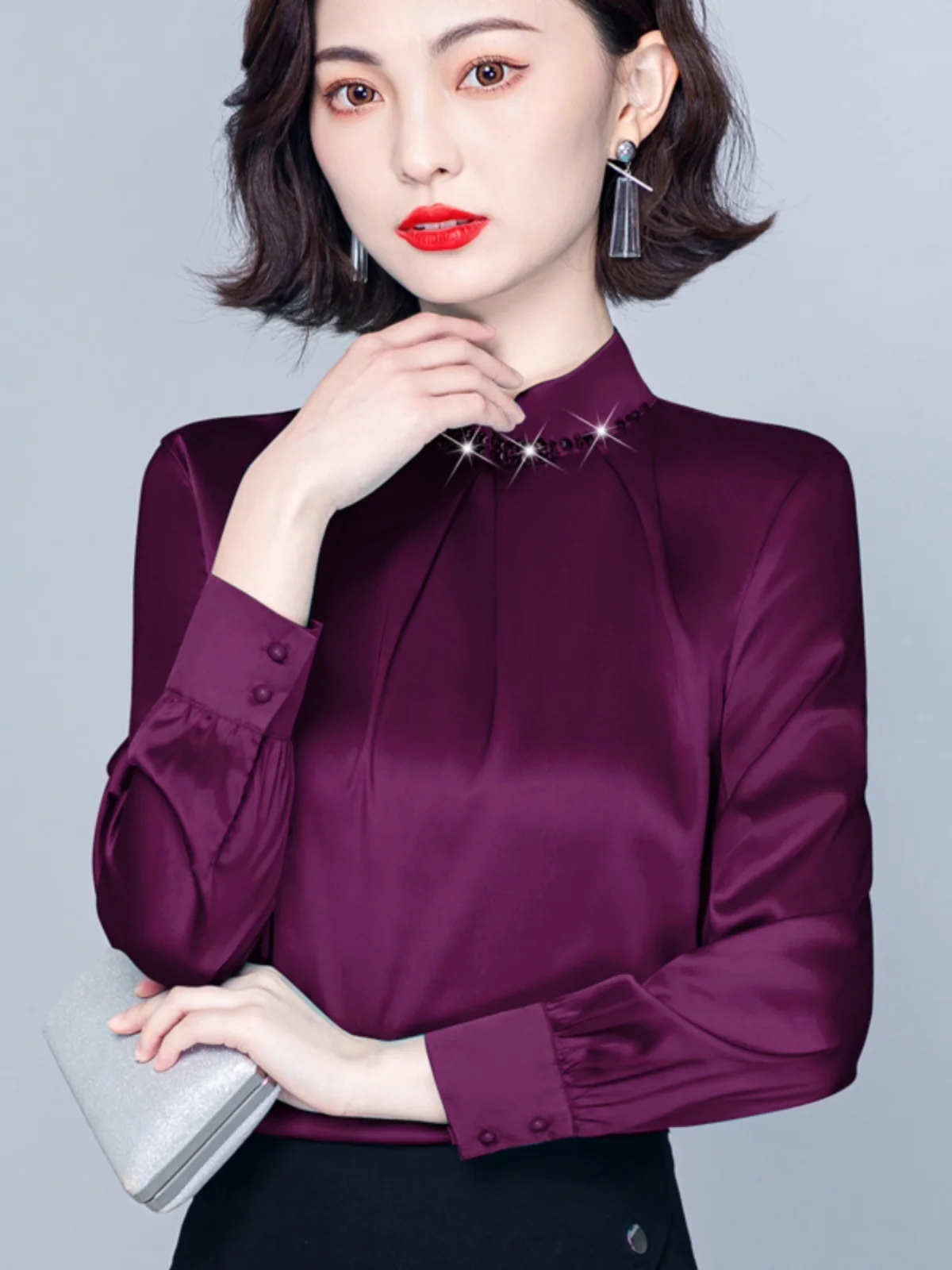 

Ele Silk irt Women's Long Sve Loose Fit Versatile Discount Code Available for Small Statured Ladies