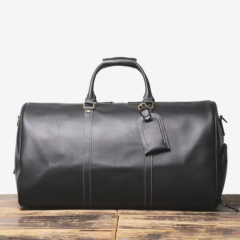 Retro Men's Casual Travel Bag Top Layer Cowhide Large Capacity Handheld Leather Duffel Bag