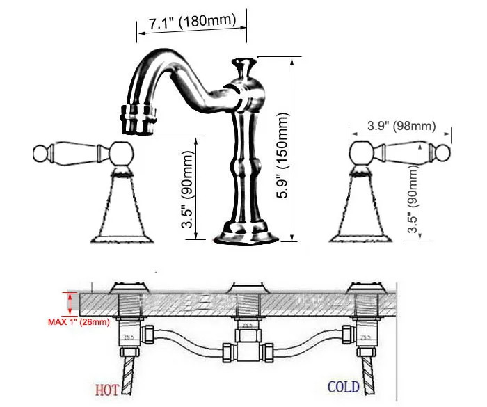 Dual Ceramic Lever Knob Nickel Brushed Brass Widespread Faucet Bathroom Three Holes Lavatory Basin Mixer Washroom Tap Dnf684