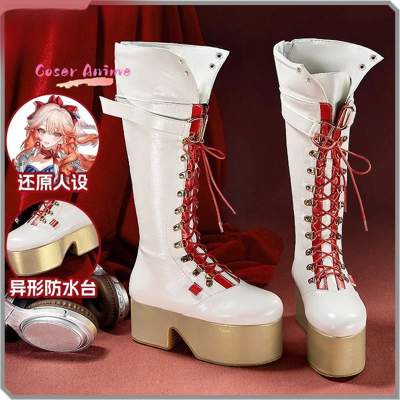 

Arknights Cosplay Shoes for Yao, Mengmengxiang Cosplay Prop, High Heel Knee-High Boots with Faux Leather Upper