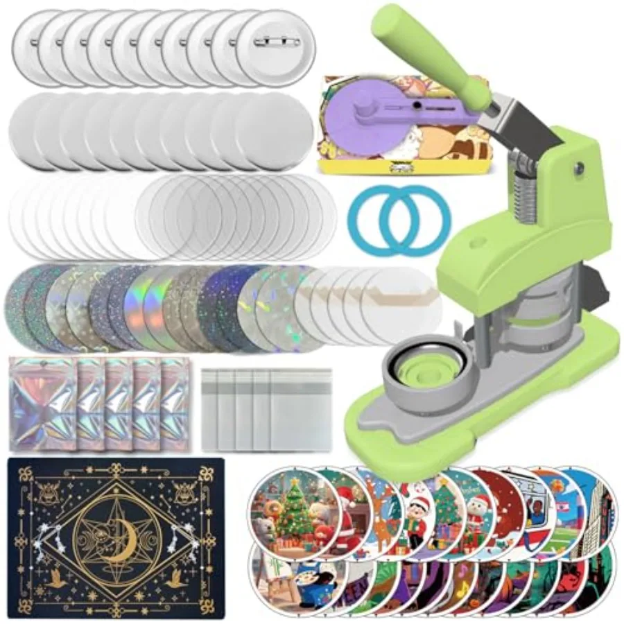 

Green Button Maker Machine 58mm 2.25 inch DIY Button Pin Maker Machine Comes with Free Button Parts Circle Cutter Cutting Board