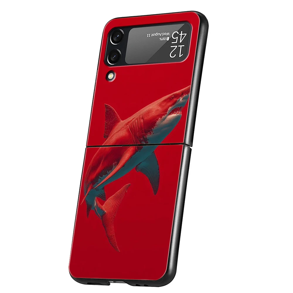 Red Octopus Shark Hard PC Phone Case For Samsung Galaxy Z Flip 7 6 5 4 Black Cover For Galaxy Z Flip 3 Foldable Shockproof Capas