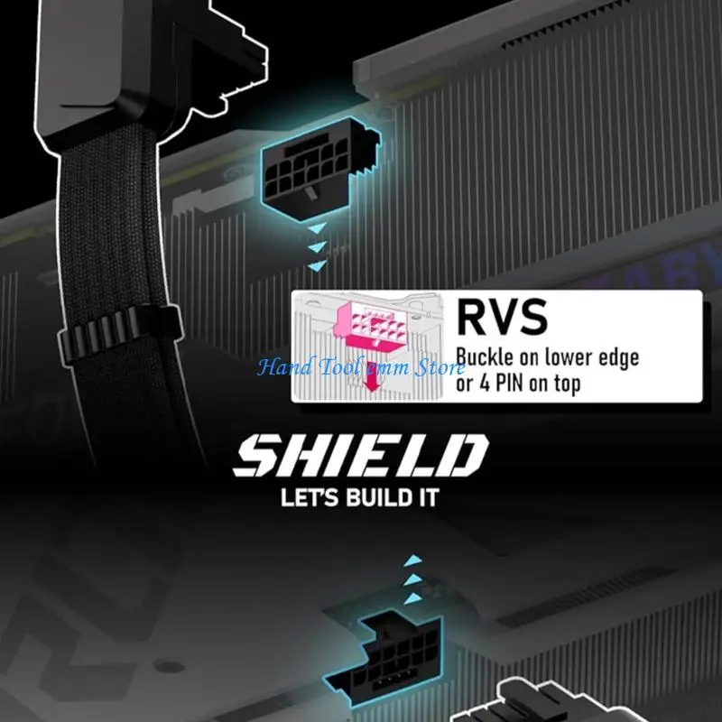 H37F High Performances 16AWG 16Pin to 12+4Pin PCIe 5.1 GPU Power Cable for RTX40 Series And 3090 Ti Graphics Cards