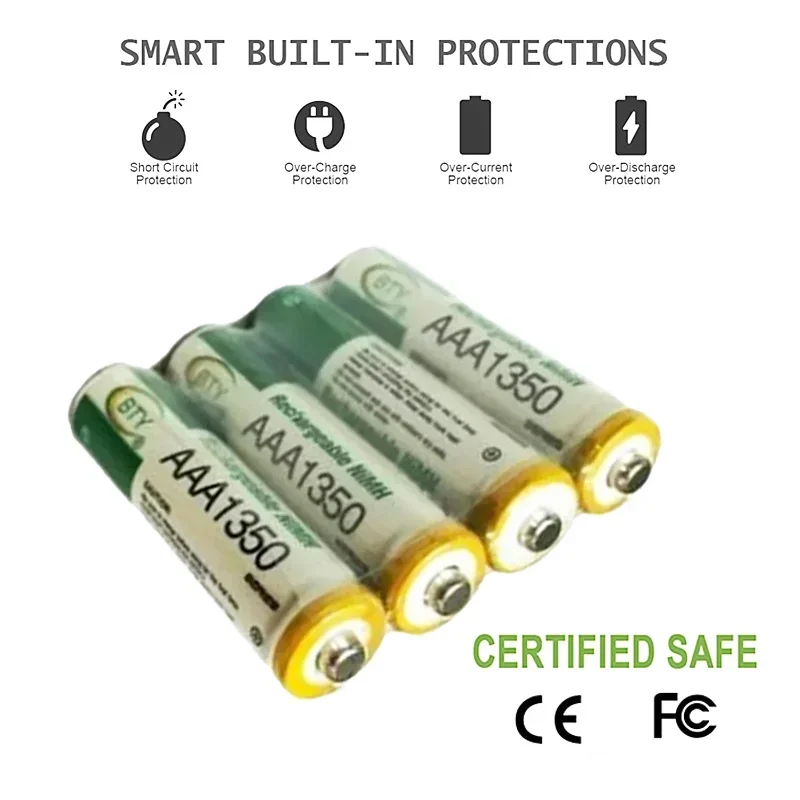 Aa1350 baterai isi ulang 1800mAh, kapasitas AAA NI-MH 1.2 V untuk jam mouse komputer dan mainan