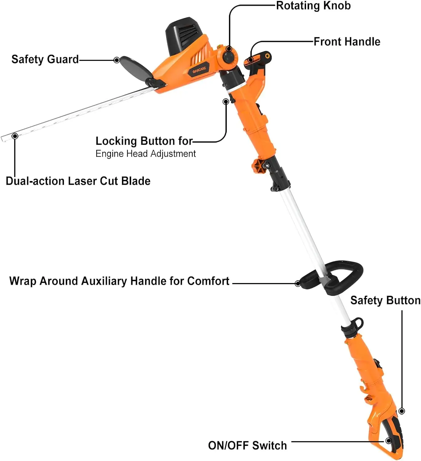 2 in 1 Electric Hedge Trimmer, Corded 4.8A Pole Hedge Trimmer with 18 Inch Laser Cut Blade