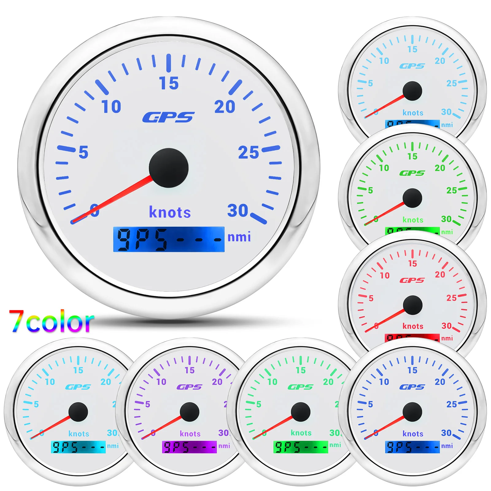 Impermeabile 0 ~ 30 nodi 85MM GPS tachimetro Gauge + Antenna GPS 7 colori luce 0 ~ 60 nodi contachilometri per Marine Car Boat Yacht 12V 24V