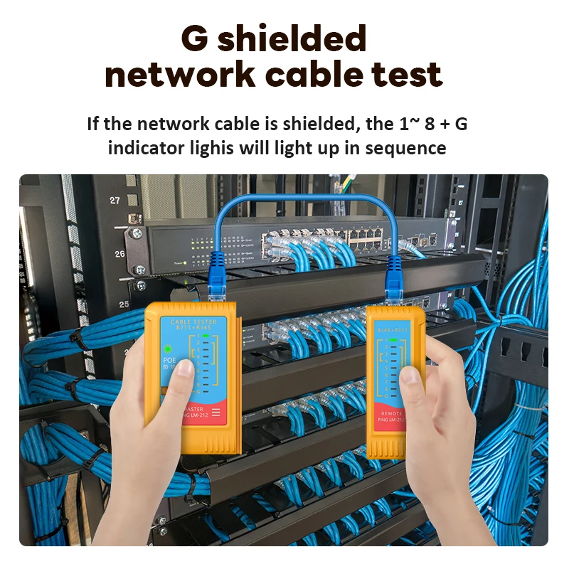 Probador de cables LAN, probador de cables de red POE a prueba de quemaduras, probador de cables LAN RJ45 RJ11 CAT5 UTP, herramienta de red, reparación de redes