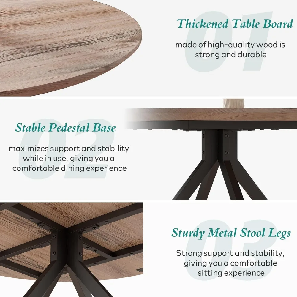 Round Table Set for 4-6 Person, 35.5" Wooden Dining Table Set, Modern Kitchen Table with Upholstered Chairs